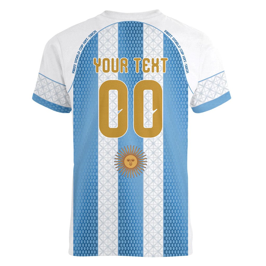 Argentina Hattrick WC26 Custom Women V-Neck T-Shirt Triple Strike Football Albiceleste Fan