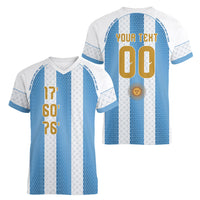 Argentina Hattrick WC26 Custom Women V-Neck T-Shirt Triple Strike Football Albiceleste Fan