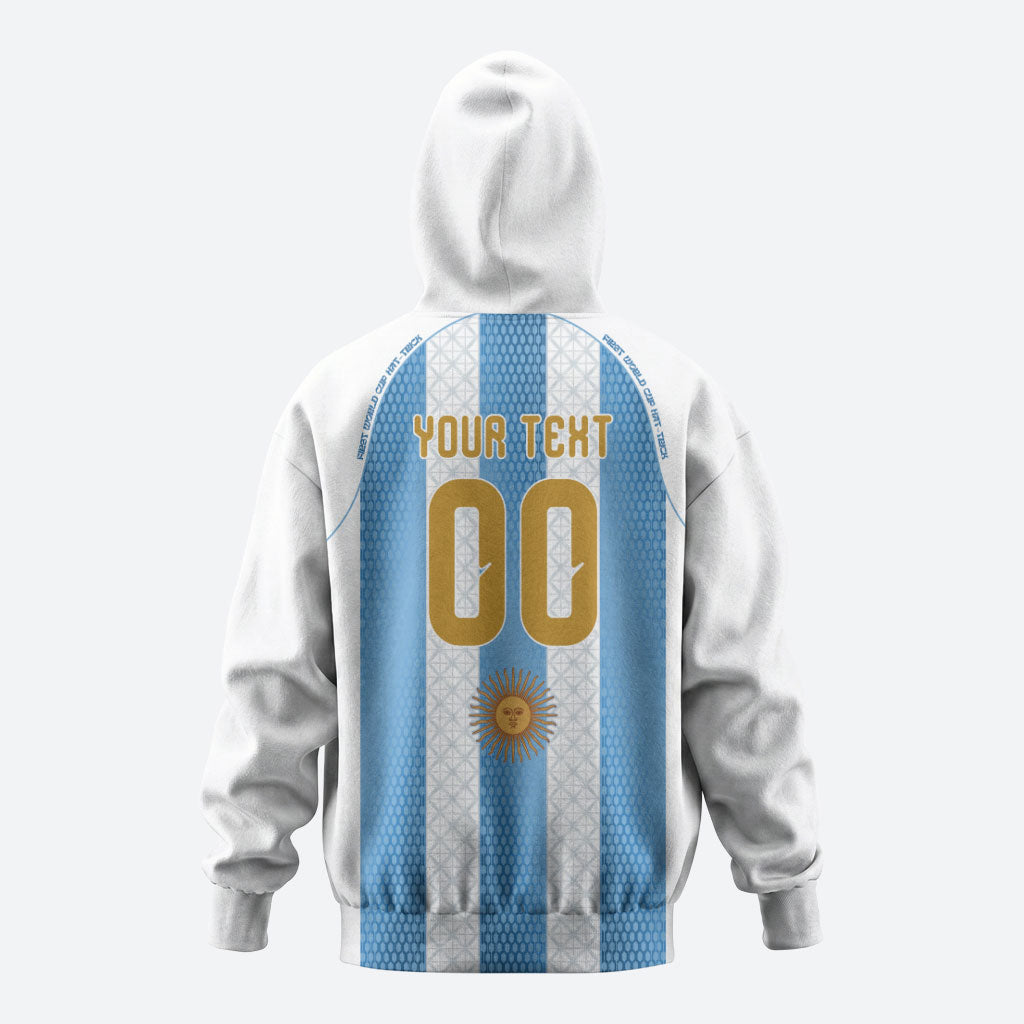 Argentina Hattrick WC26 Custom Zip Hoodie Triple Strike Football Albiceleste Fan