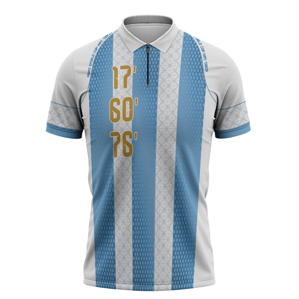 Argentina Hattrick WC26 Custom Zipper Polo Shirt Triple Strike Football Albiceleste Fan