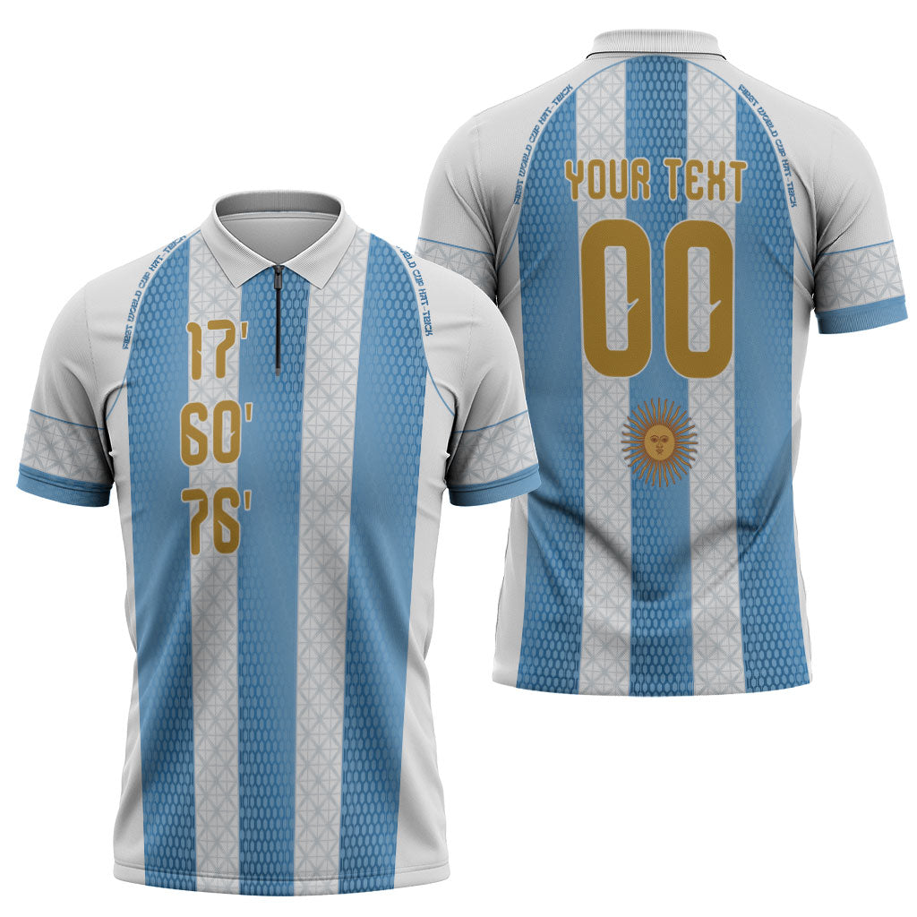 Argentina Hattrick WC26 Custom Zipper Polo Shirt Triple Strike Football Albiceleste Fan