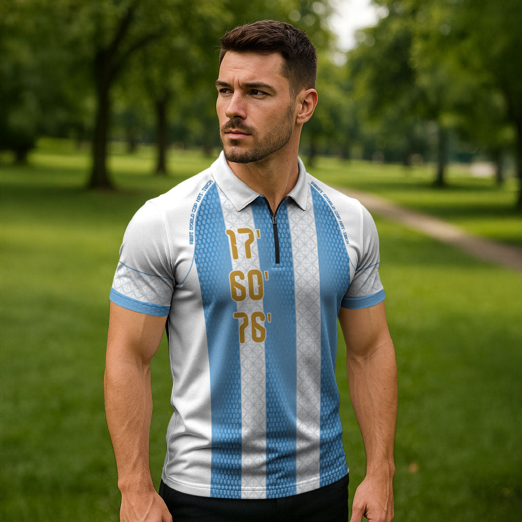 Argentina Hattrick WC26 Custom Zipper Polo Shirt Triple Strike Football Albiceleste Fan