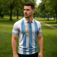 Argentina Hattrick WC26 Custom Zipper Polo Shirt Triple Strike Football Albiceleste Fan