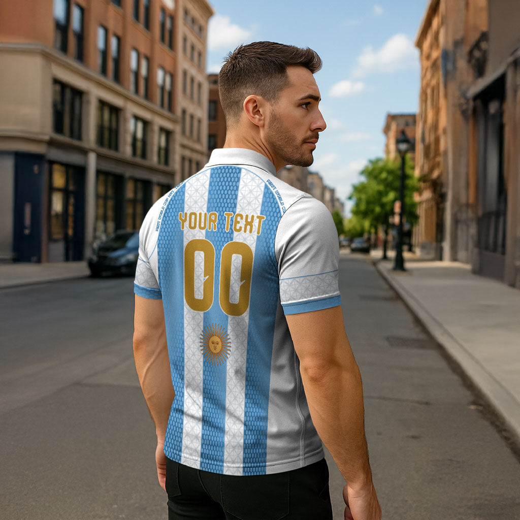 Argentina Hattrick WC26 Custom Zipper Polo Shirt Triple Strike Football Albiceleste Fan