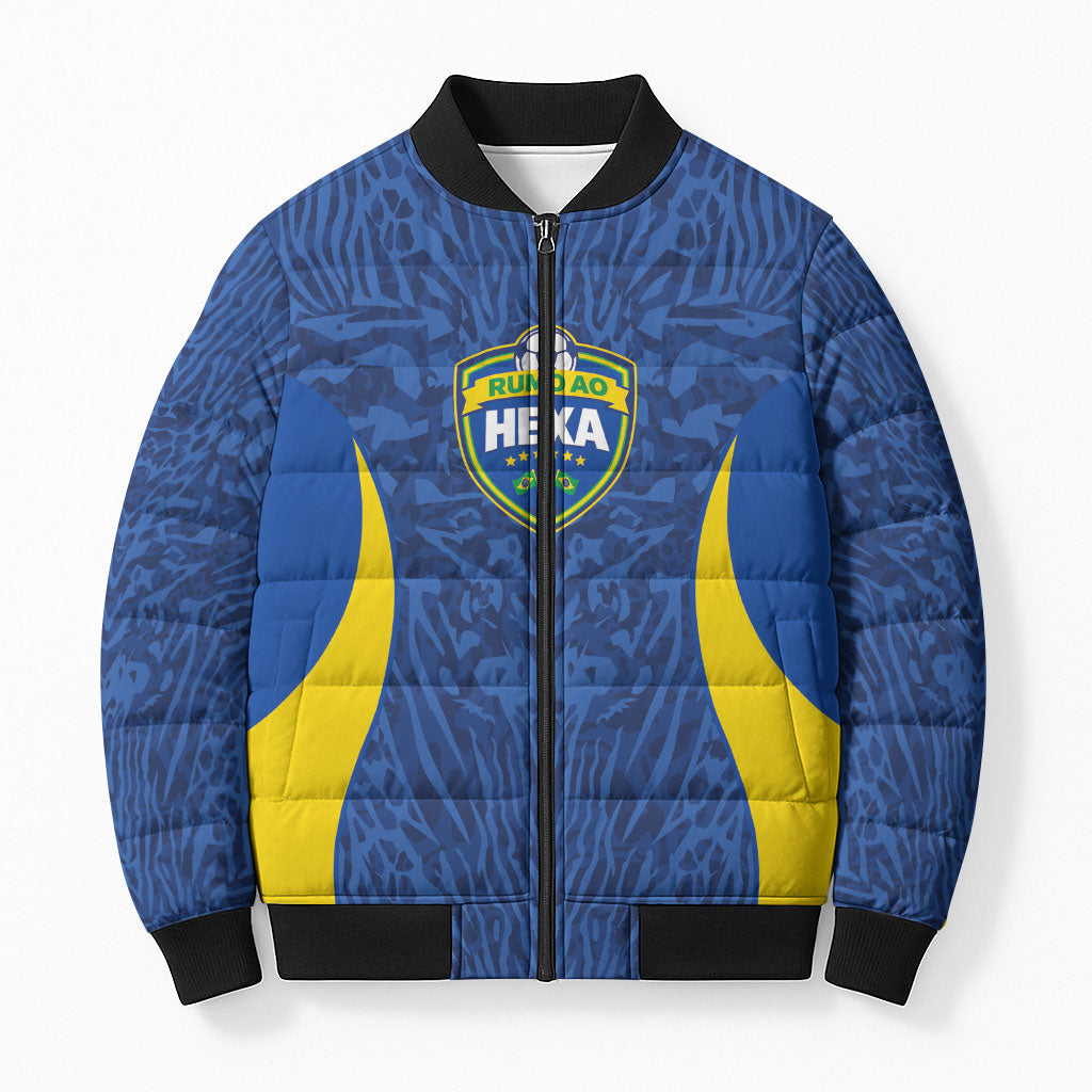 Vai Dar Brasil Custom Bomber Puffer Jacket Brasil Rumo ao Hexa Football Supporter