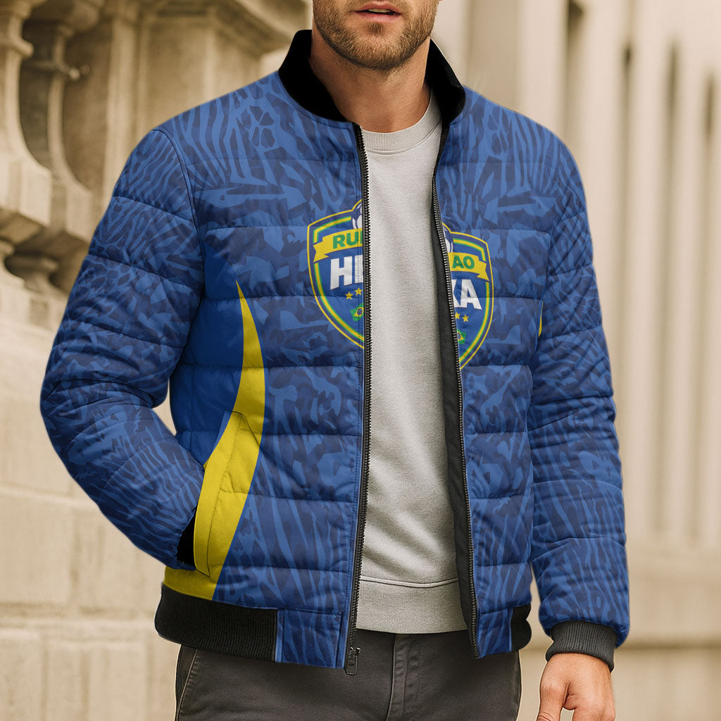 Vai Dar Brasil Custom Bomber Puffer Jacket Brasil Rumo ao Hexa Football Supporter