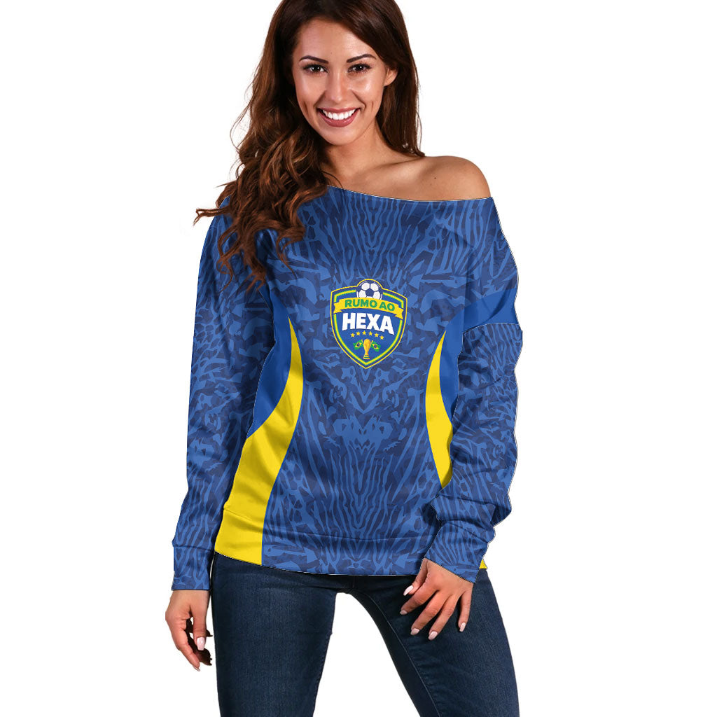Vai Dar Brasil Custom Off Shoulder Sweater Brasil Rumo ao Hexa Football Supporter