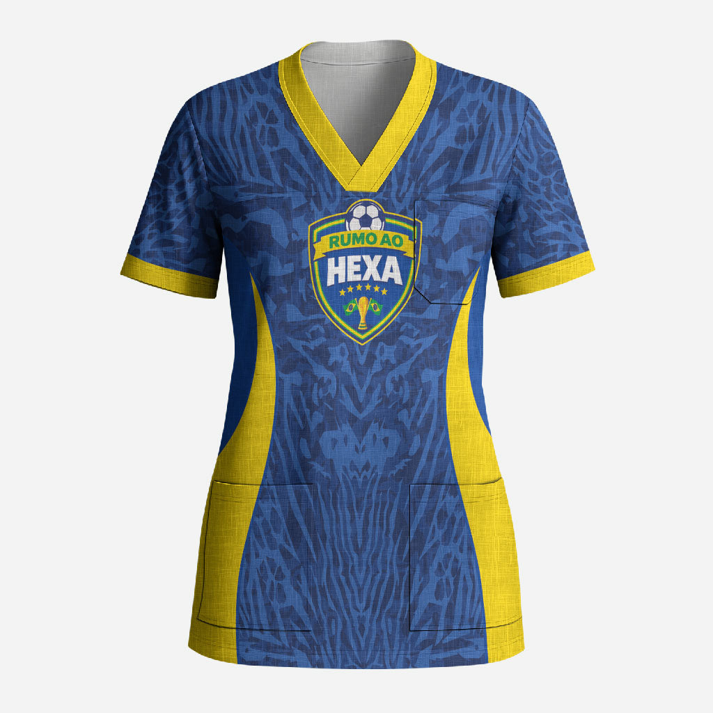 Vai Dar Brasil Custom Scrub Top Brasil Rumo ao Hexa Football Supporter