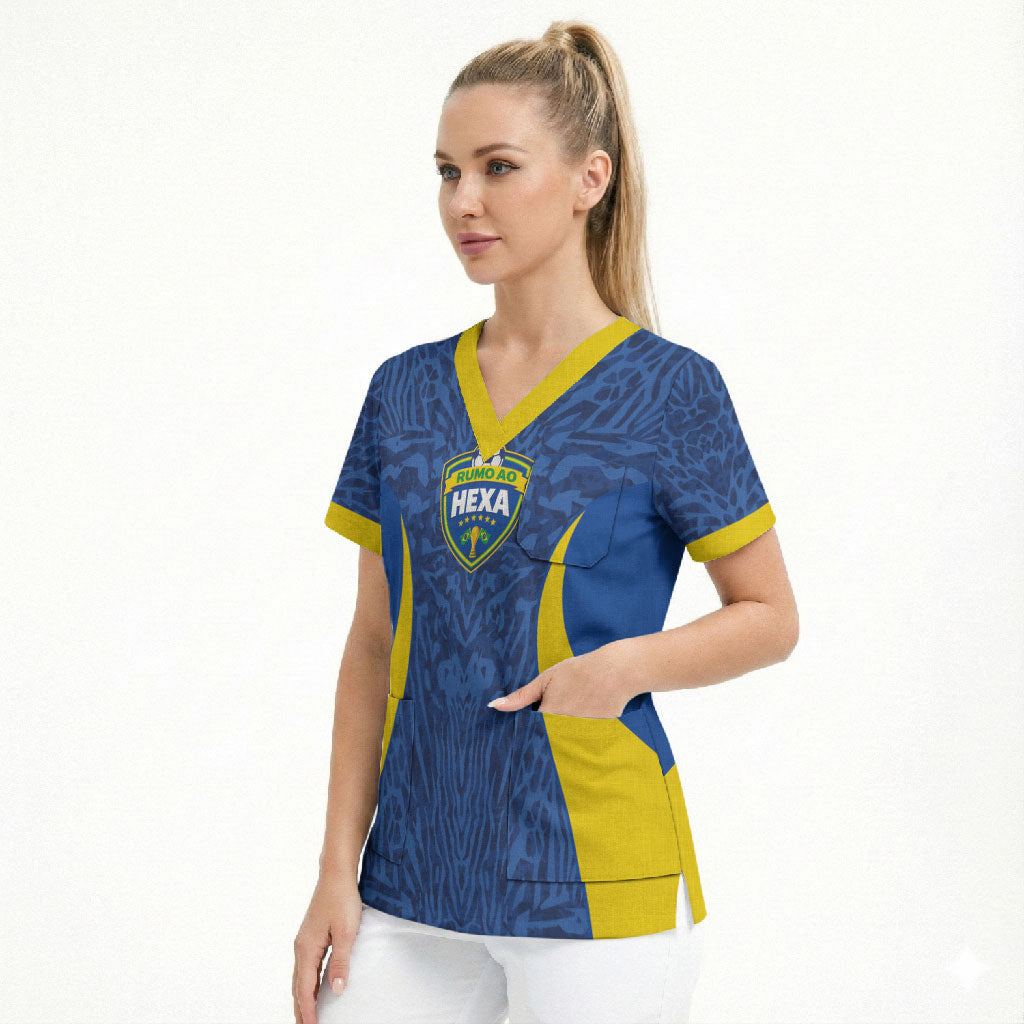 Vai Dar Brasil Custom Scrub Top Brasil Rumo ao Hexa Football Supporter