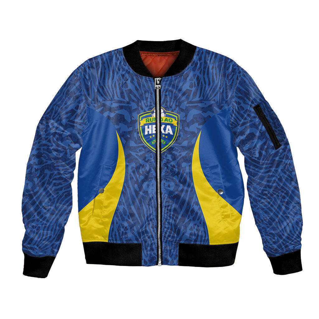 Vai Dar Brasil Custom Sleeve Zip Bomber Jacket Brasil Rumo ao Hexa Football Supporter