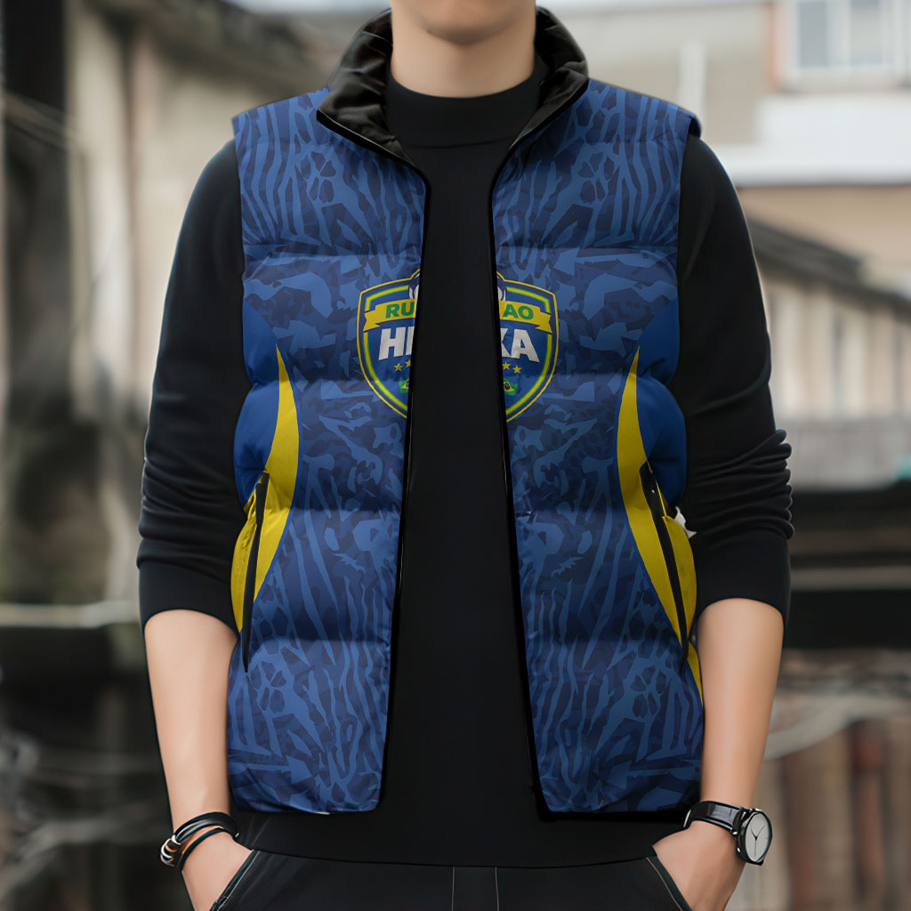 Vai Dar Brasil Custom Sleeveless Puffer Jacket Brasil Rumo ao Hexa Football Supporter