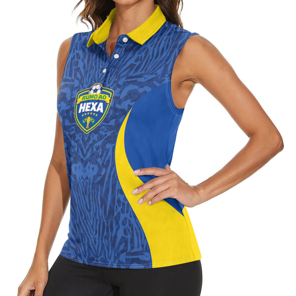 Vai Dar Brasil Custom Women Sleeveless Polo Shirt Brasil Rumo ao Hexa Football Supporter