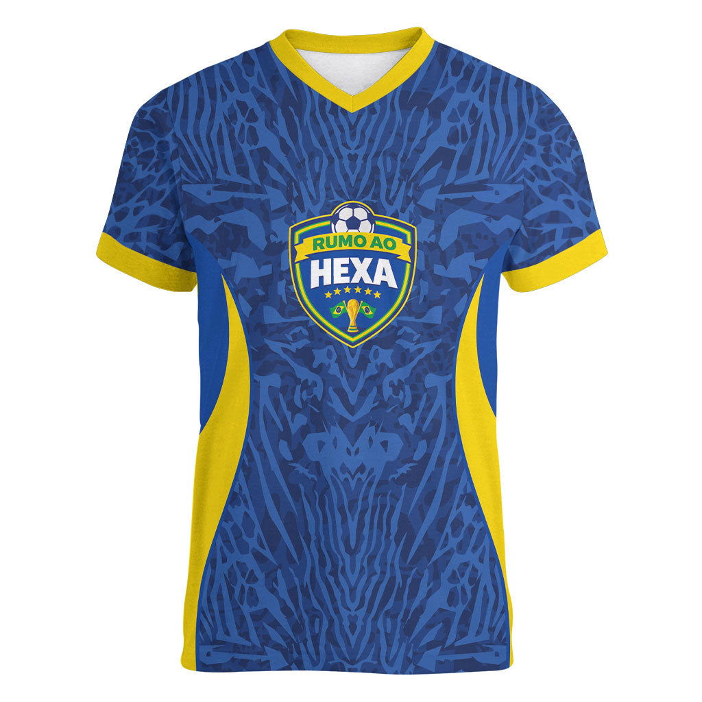 Vai Dar Brasil Custom Women V-Neck T-Shirt Brasil Rumo ao Hexa Football Supporter