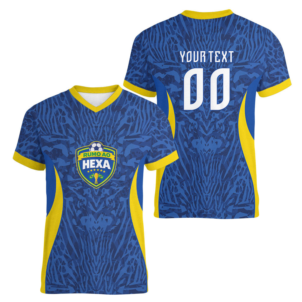 Vai Dar Brasil Custom Women V-Neck T-Shirt Brasil Rumo ao Hexa Football Supporter