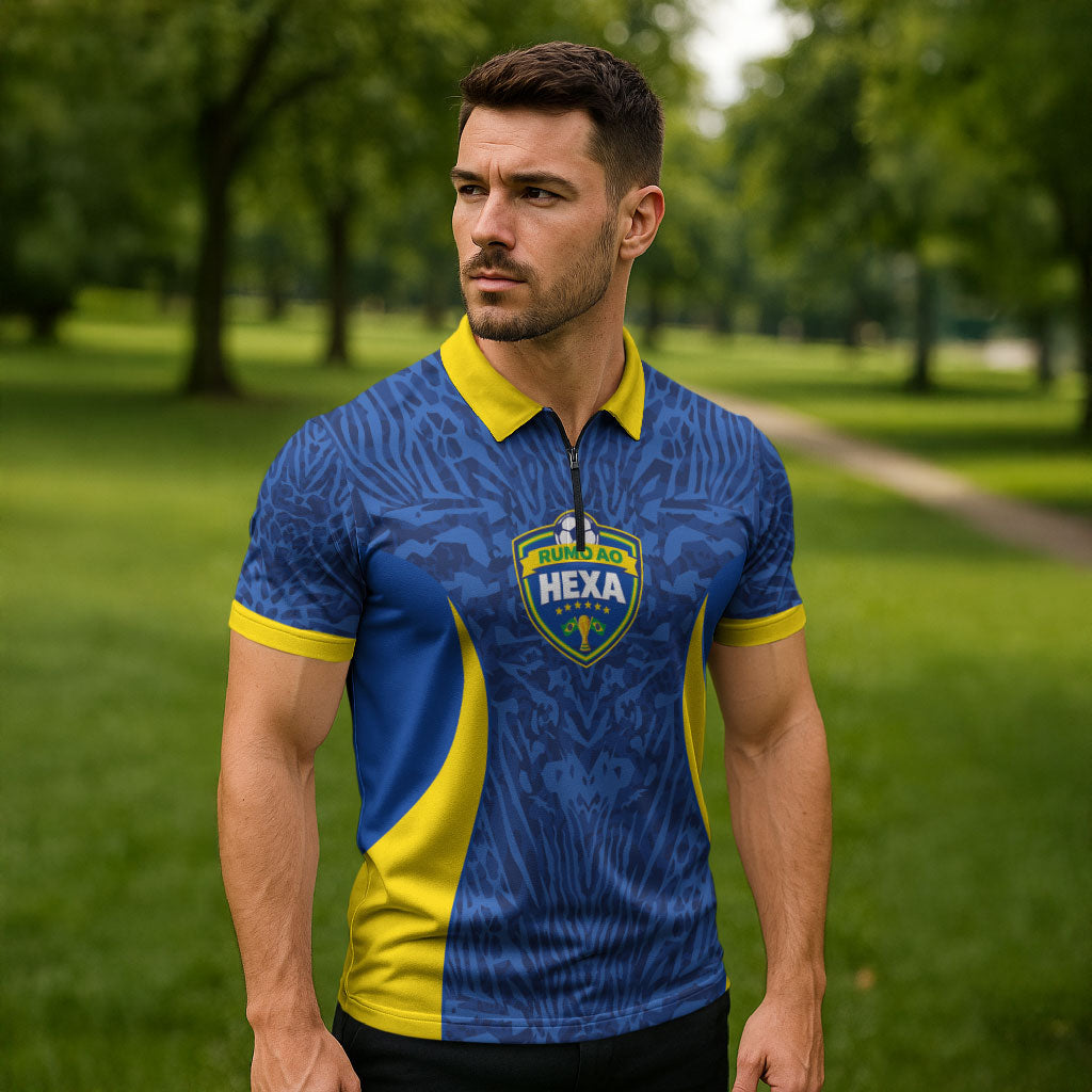 Vai Dar Brasil Custom Zipper Polo Shirt Brasil Rumo ao Hexa Football Supporter
