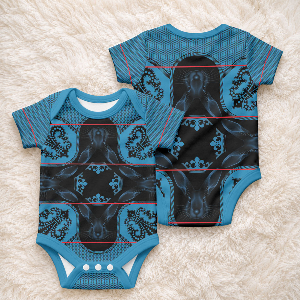 Bafokeng Rabbit Crown Palesa ea kharanium Baby Onesie Blue Seanamarena Basotho Blanket Inspired