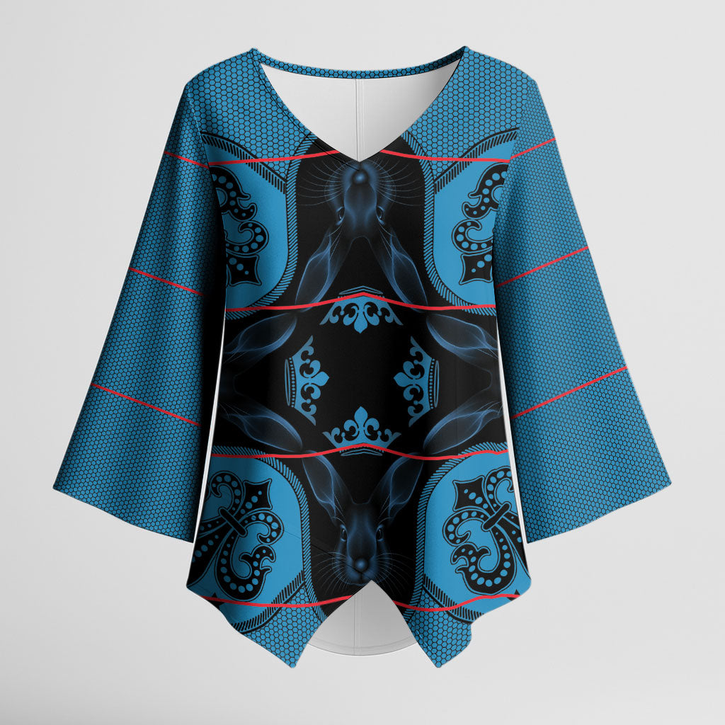 Bafokeng Rabbit Crown Palesa ea kharanium Kimono Sleeve Blouse Blue Seanamarena Basotho Blanket Inspired