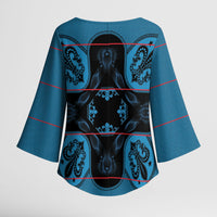 Bafokeng Rabbit Crown Palesa ea kharanium Kimono Sleeve Blouse Blue Seanamarena Basotho Blanket Inspired