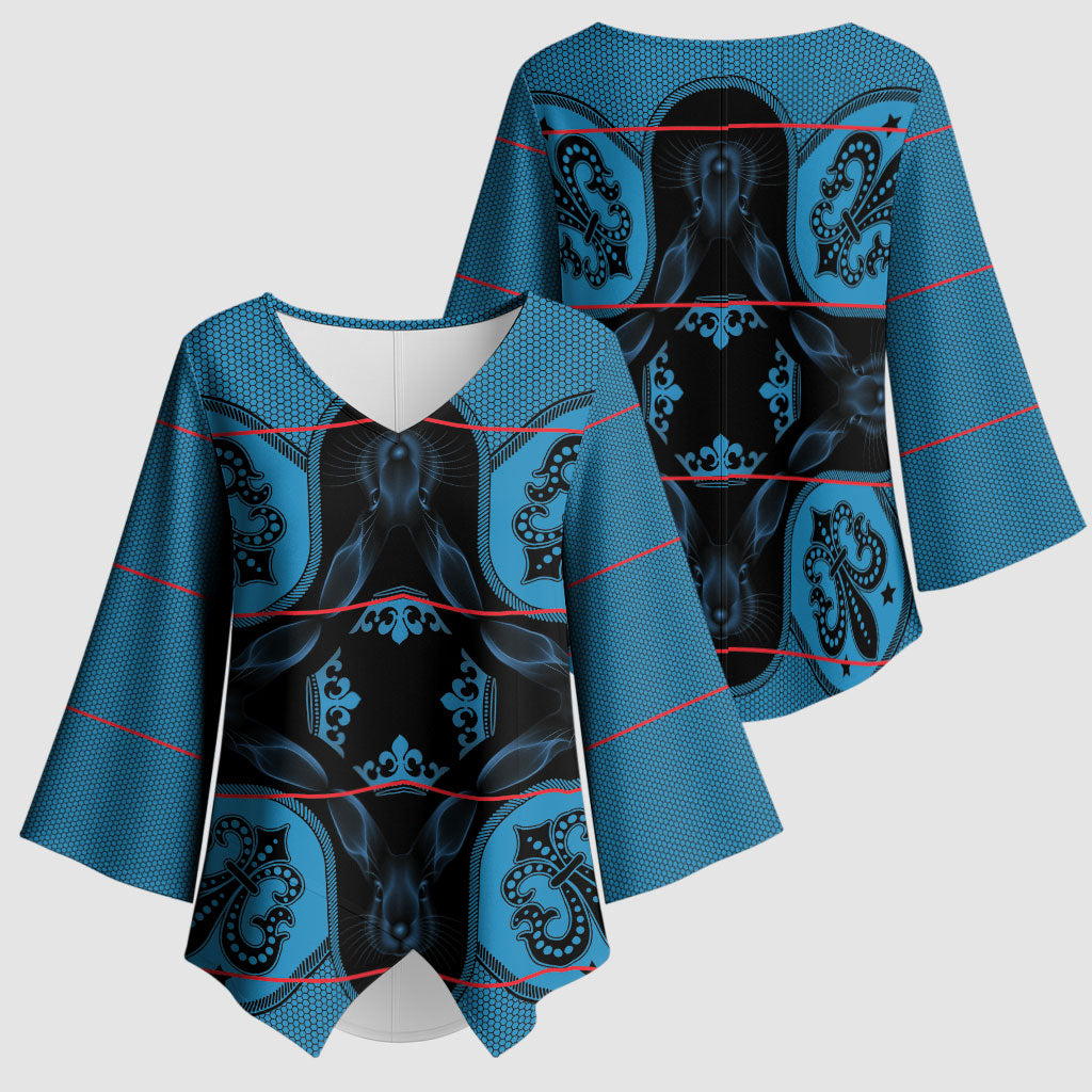 Bafokeng Rabbit Crown Palesa ea kharanium Kimono Sleeve Blouse Blue Seanamarena Basotho Blanket Inspired