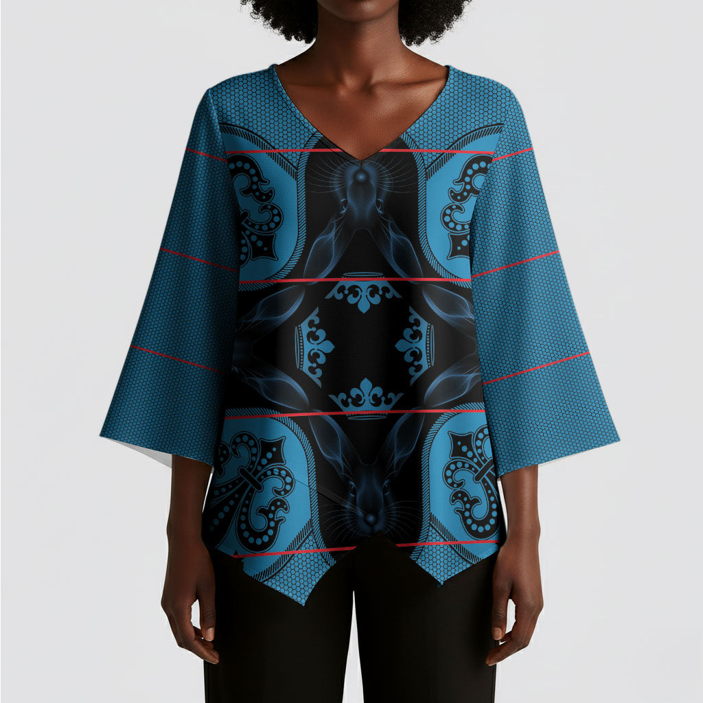 Bafokeng Rabbit Crown Palesa ea kharanium Kimono Sleeve Blouse Blue Seanamarena Basotho Blanket Inspired
