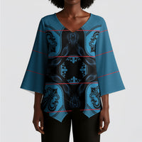 Bafokeng Rabbit Crown Palesa ea kharanium Kimono Sleeve Blouse Blue Seanamarena Basotho Blanket Inspired