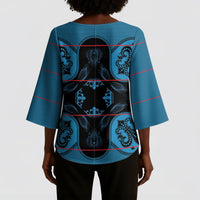 Bafokeng Rabbit Crown Palesa ea kharanium Kimono Sleeve Blouse Blue Seanamarena Basotho Blanket Inspired
