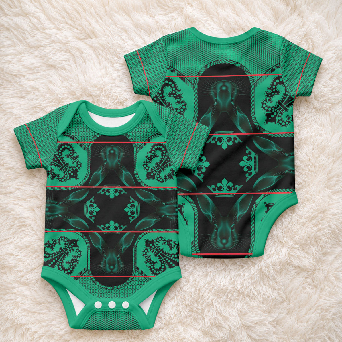 Bafokeng Rabbit Crown Palesa ea kharanium Baby Onesie Green Seanamarena Basotho Blanket Inspired