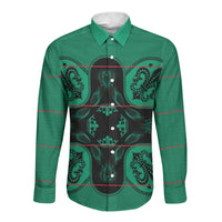 Bafokeng Rabbit Crown Palesa ea kharanium Long Sleeve Button Shirt Green Seanamarena Basotho Blanket Inspired