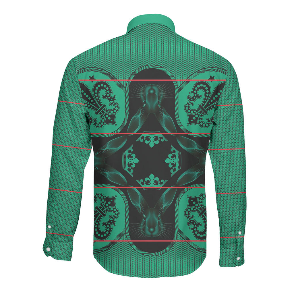 Bafokeng Rabbit Crown Palesa ea kharanium Long Sleeve Button Shirt Green Seanamarena Basotho Blanket Inspired