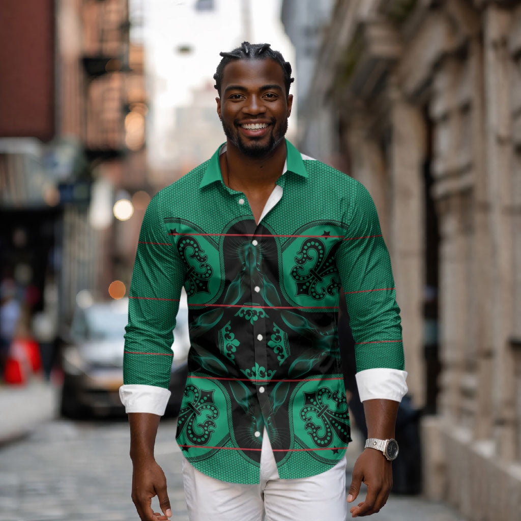 Bafokeng Rabbit Crown Palesa ea kharanium Long Sleeve Button Shirt Green Seanamarena Basotho Blanket Inspired