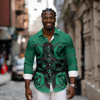 Bafokeng Rabbit Crown Palesa ea kharanium Long Sleeve Button Shirt Green Seanamarena Basotho Blanket Inspired