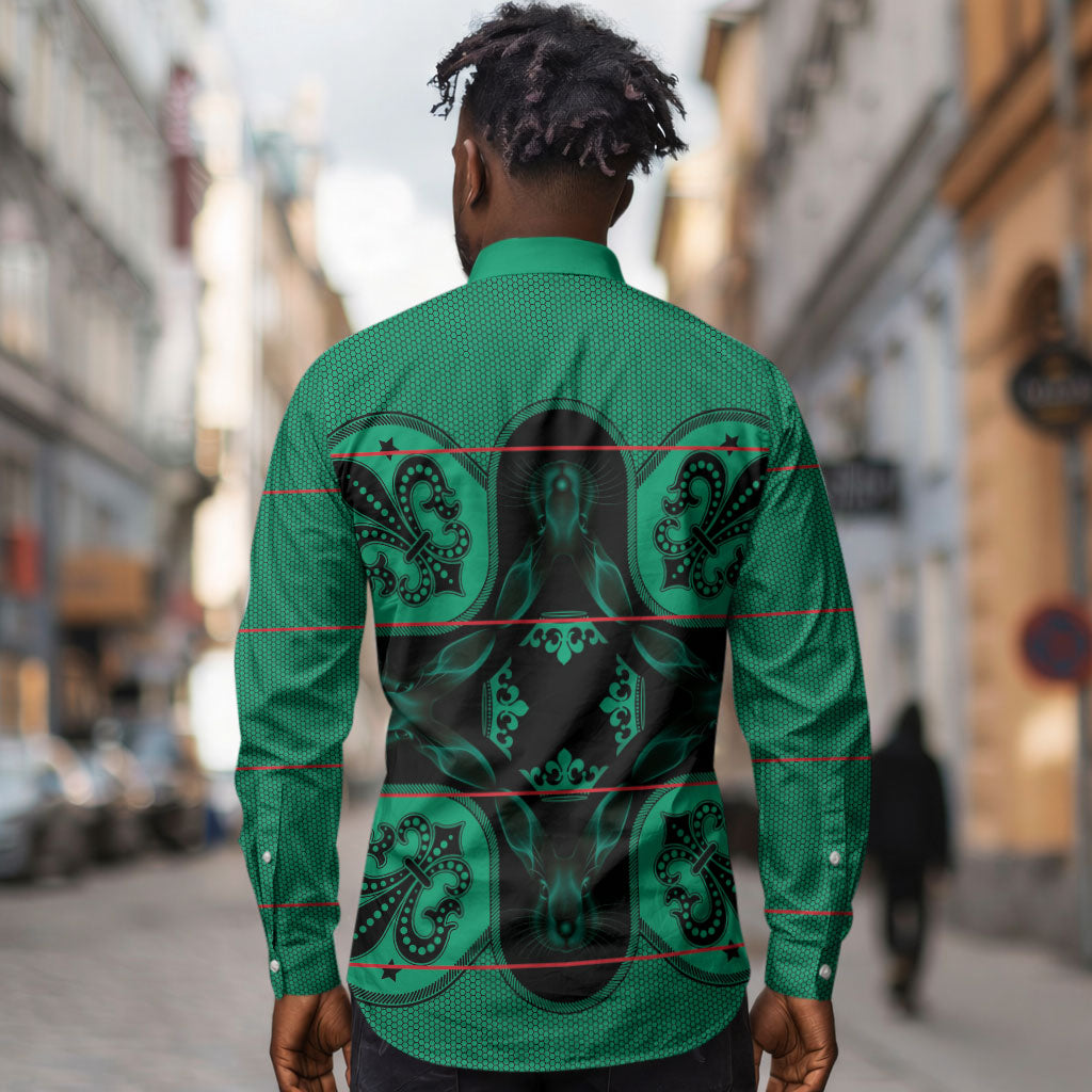 Bafokeng Rabbit Crown Palesa ea kharanium Long Sleeve Button Shirt Green Seanamarena Basotho Blanket Inspired