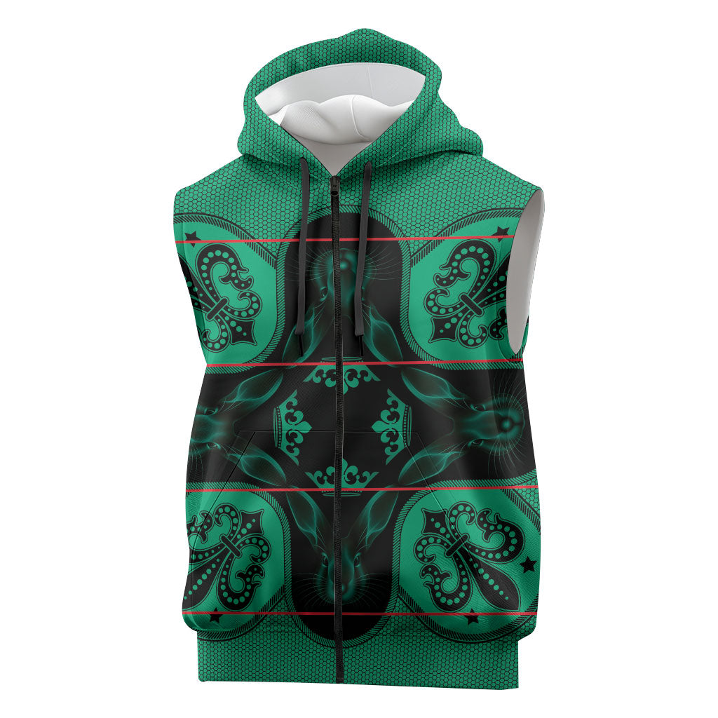 Bafokeng Rabbit Crown Palesa ea kharanium Sleeveless Zip Hoodie Green Seanamarena Basotho Blanket Inspired