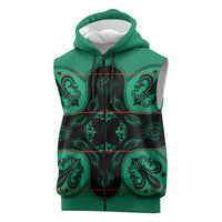 Bafokeng Rabbit Crown Palesa ea kharanium Sleeveless Zip Hoodie Green Seanamarena Basotho Blanket Inspired