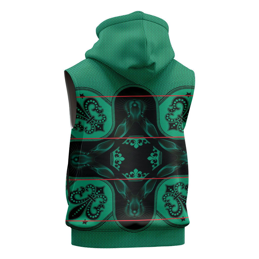Bafokeng Rabbit Crown Palesa ea kharanium Sleeveless Zip Hoodie Green Seanamarena Basotho Blanket Inspired
