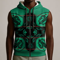Bafokeng Rabbit Crown Palesa ea kharanium Sleeveless Zip Hoodie Green Seanamarena Basotho Blanket Inspired