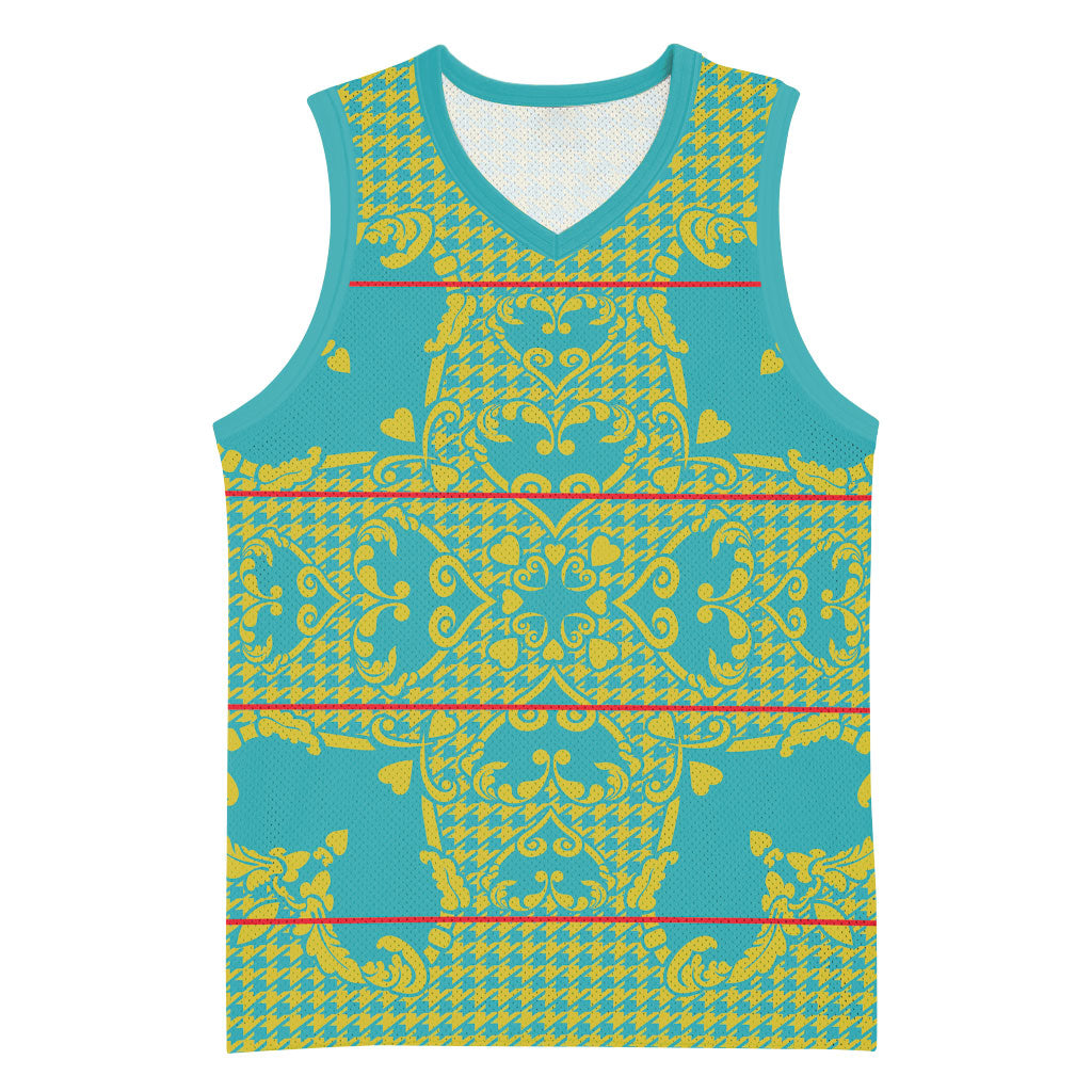 Green Hearts Crown Traditional Geometry Basketball Jersey Seanamarena Basotho Blanket Inspired