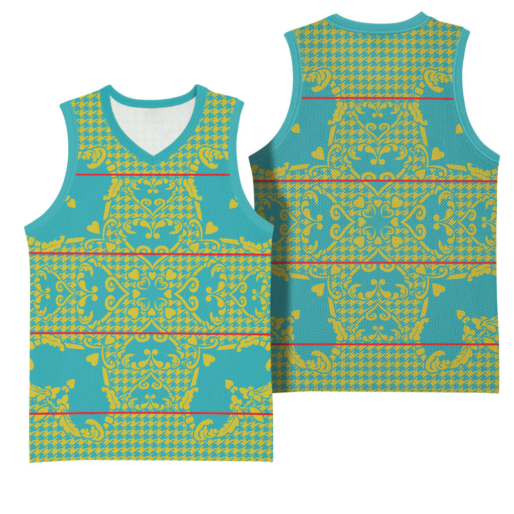 Green Hearts Crown Traditional Geometry Basketball Jersey Seanamarena Basotho Blanket Inspired