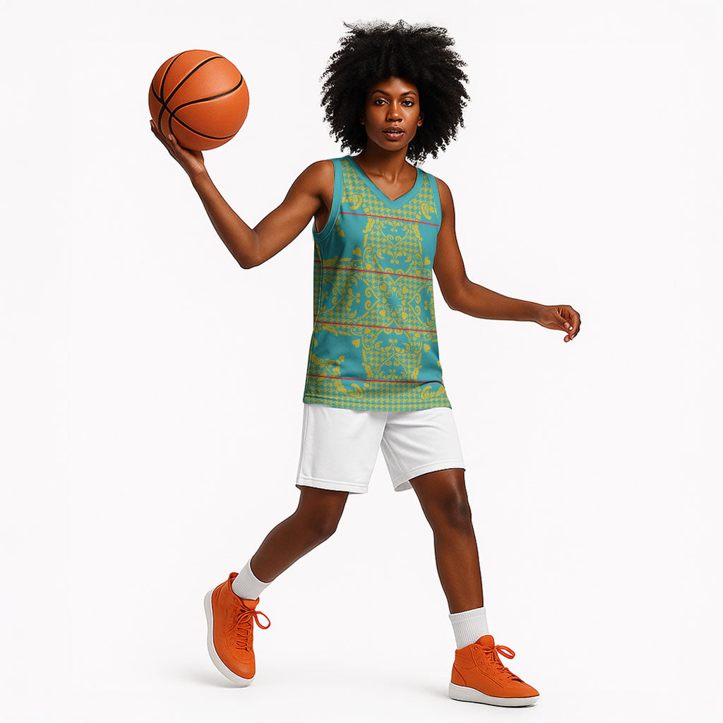Green Hearts Crown Traditional Geometry Basketball Jersey Seanamarena Basotho Blanket Inspired