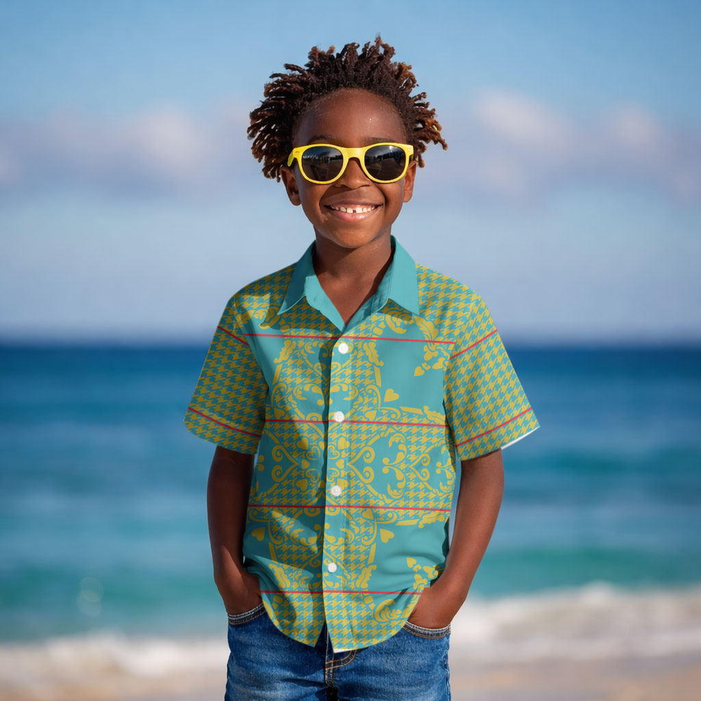 Green Hearts Crown Traditional Geometry Kid Hawaiian Shirt Seanamarena Basotho Blanket Inspired