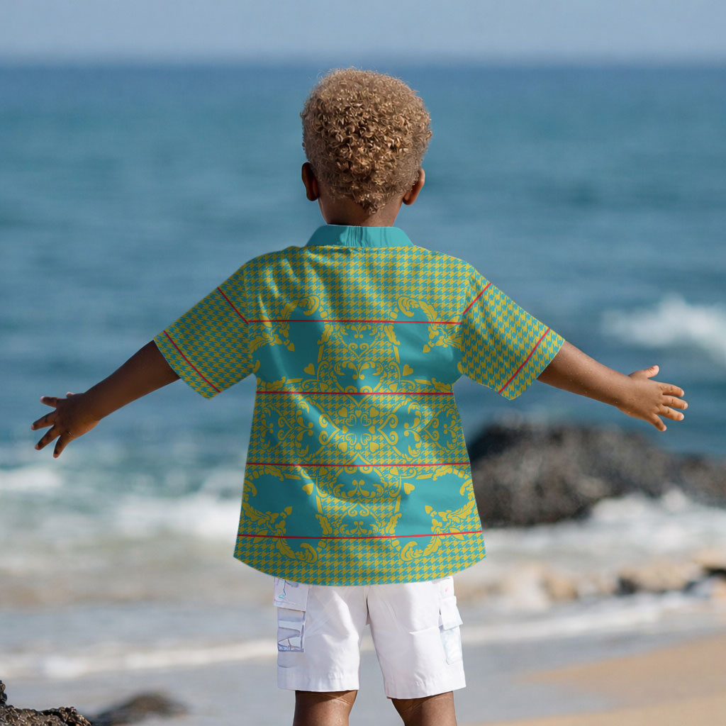 Green Hearts Crown Traditional Geometry Kid Hawaiian Shirt Seanamarena Basotho Blanket Inspired