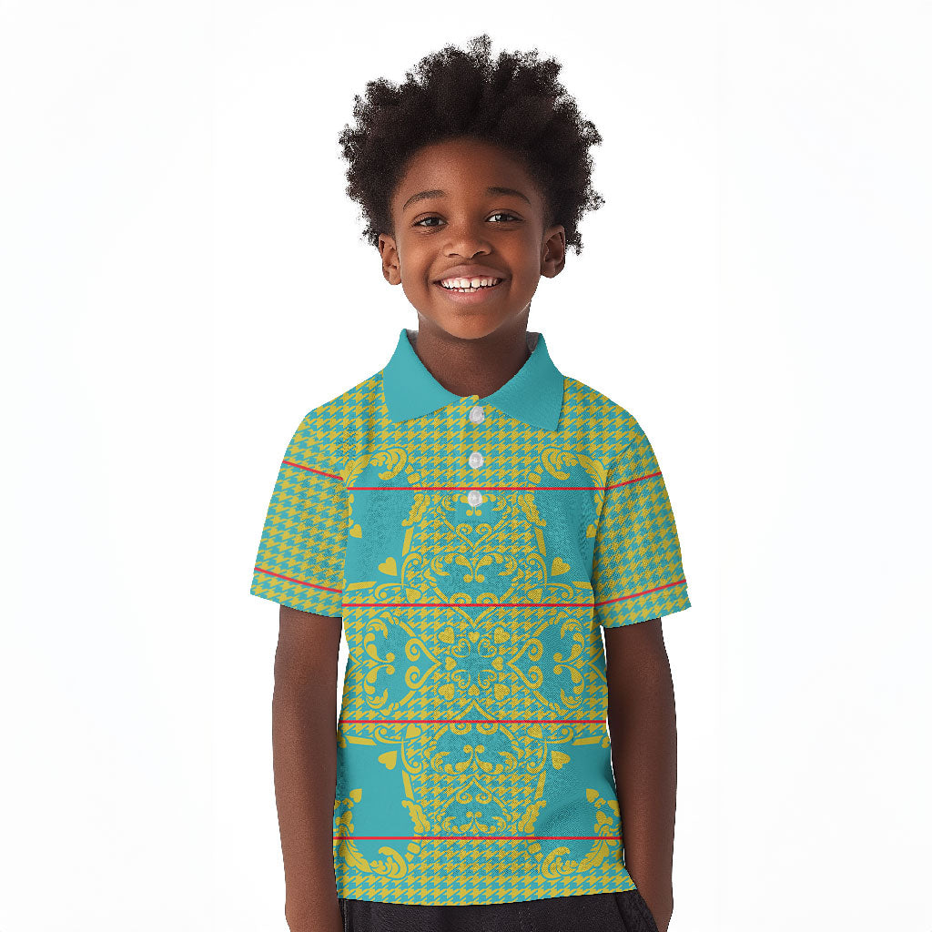 Green Hearts Crown Traditional Geometry Kid Polo Shirt Seanamarena Basotho Blanket Inspired