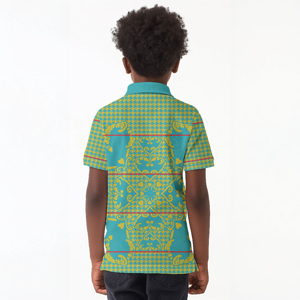 Green Hearts Crown Traditional Geometry Kid Polo Shirt Seanamarena Basotho Blanket Inspired