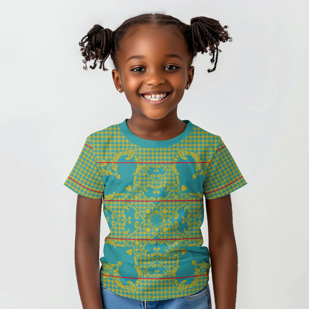 Green Hearts Crown Traditional Geometry Kid T shirt Seanamarena Basotho Blanket Inspired