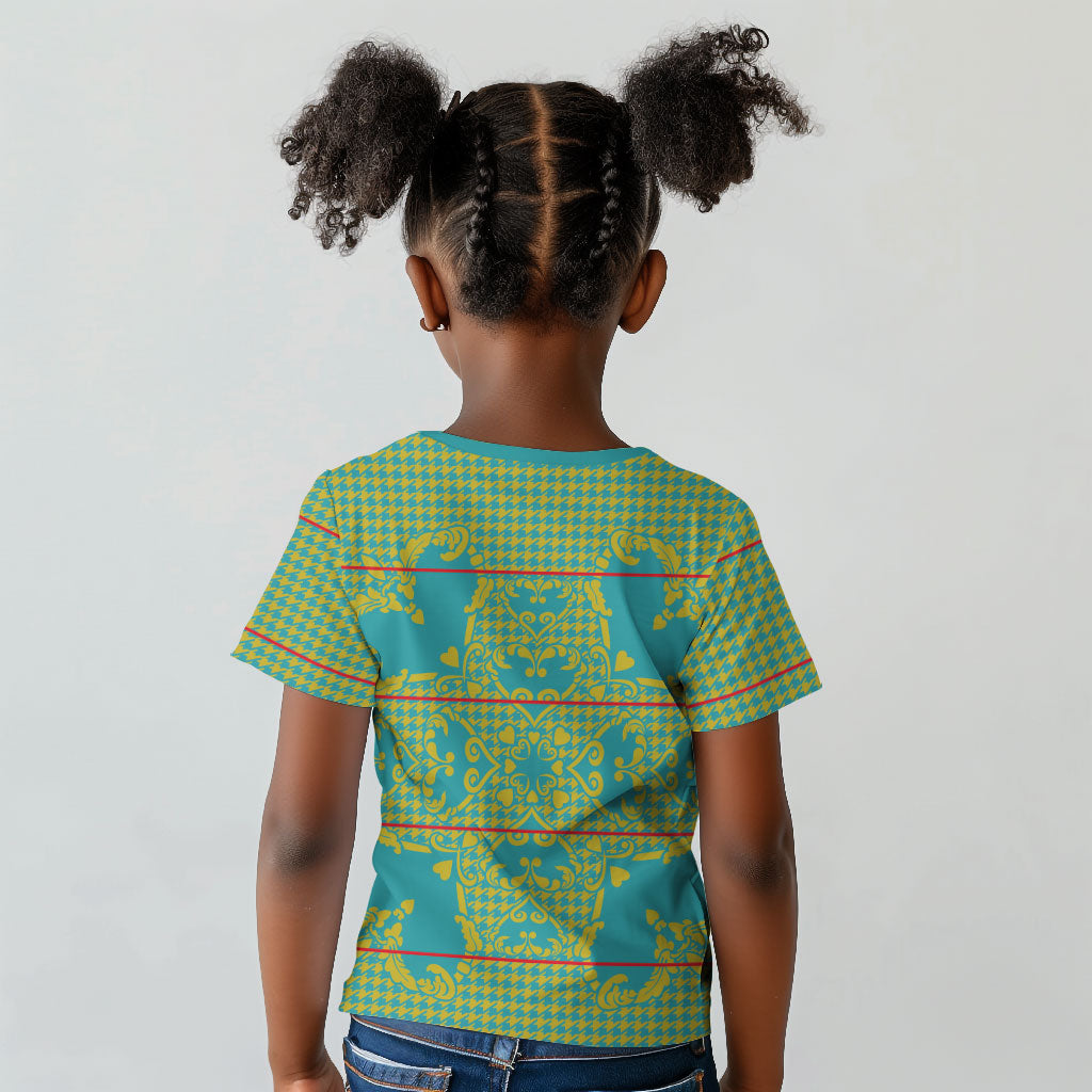 Green Hearts Crown Traditional Geometry Kid T shirt Seanamarena Basotho Blanket Inspired