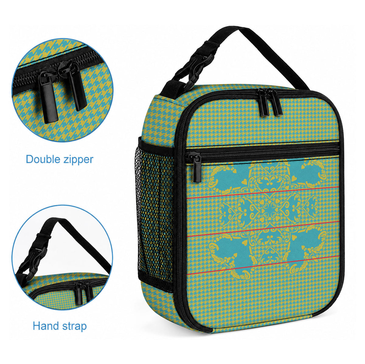 Green Hearts Crown Traditional Geometry Lunch Bag Seanamarena Basotho Blanket Inspired