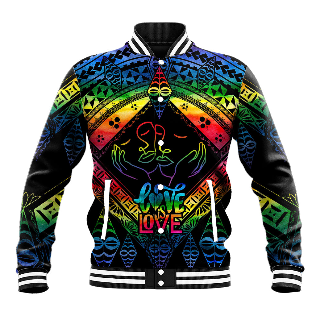 Tonga LGBT Baseball Jacket Love Is Love Ngatu Rainbow Water Color LT9 - Wonder Print Shop