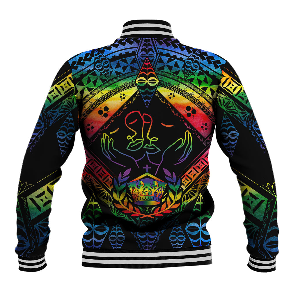 Tonga LGBT Baseball Jacket Love Is Love Ngatu Rainbow Water Color LT9 - Wonder Print Shop