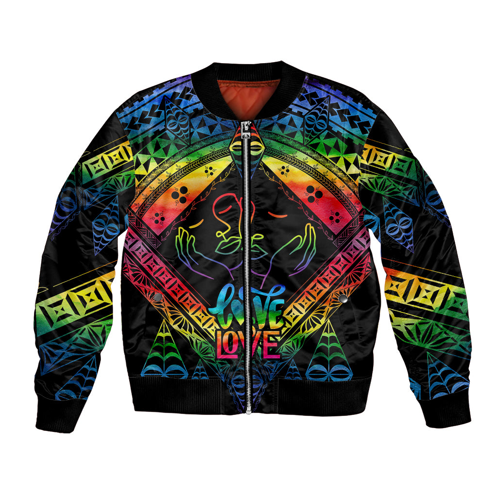 Tonga LGBT Bomber Jacket Love Is Love Ngatu Rainbow Water Color LT9 - Wonder Print Shop