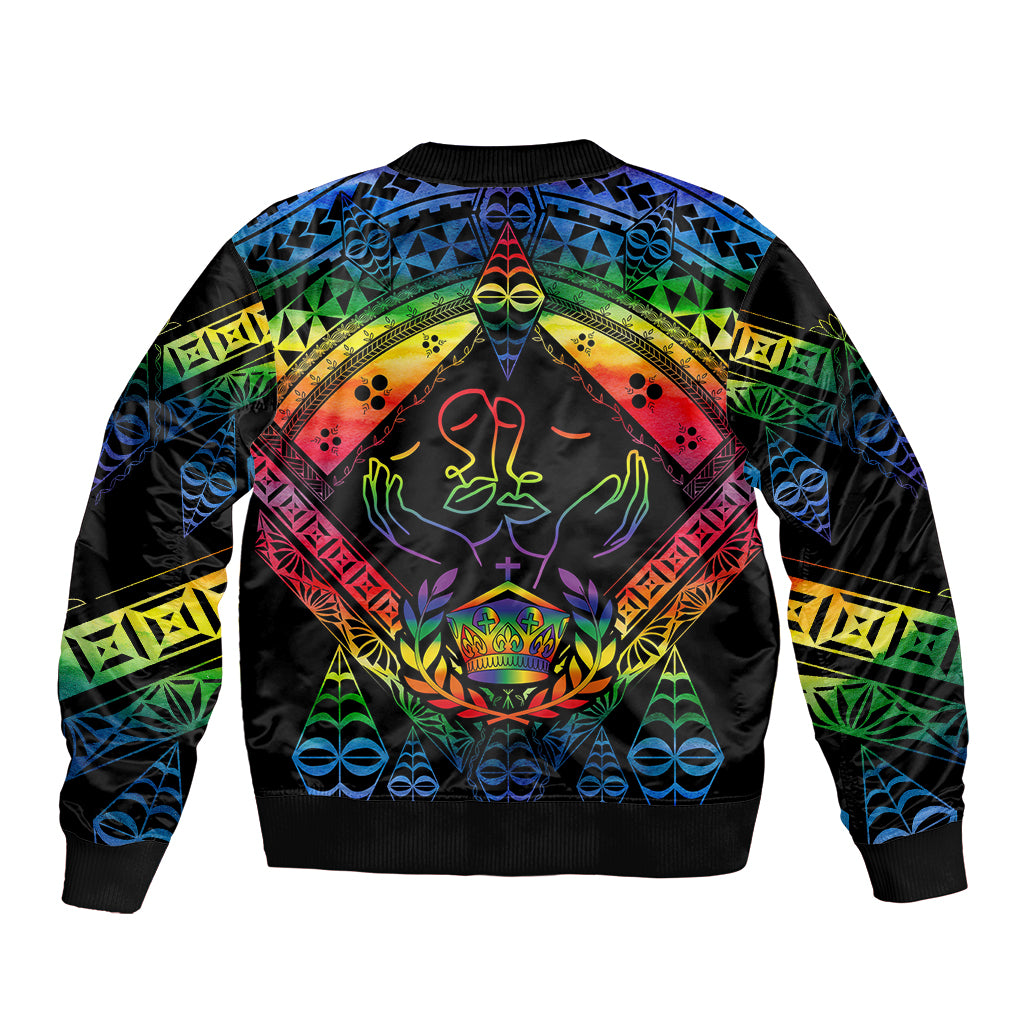 Tonga LGBT Bomber Jacket Love Is Love Ngatu Rainbow Water Color LT9 - Wonder Print Shop